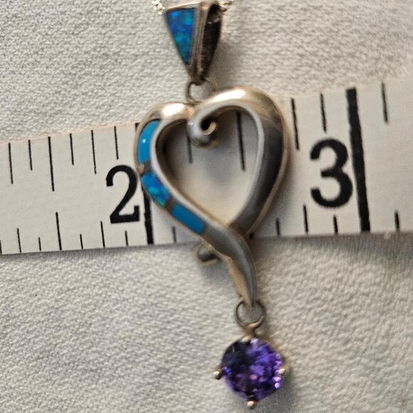 Opal doublet Amethyst drop Sterling Necklace On Sterling Chain - Picture 4 of 6